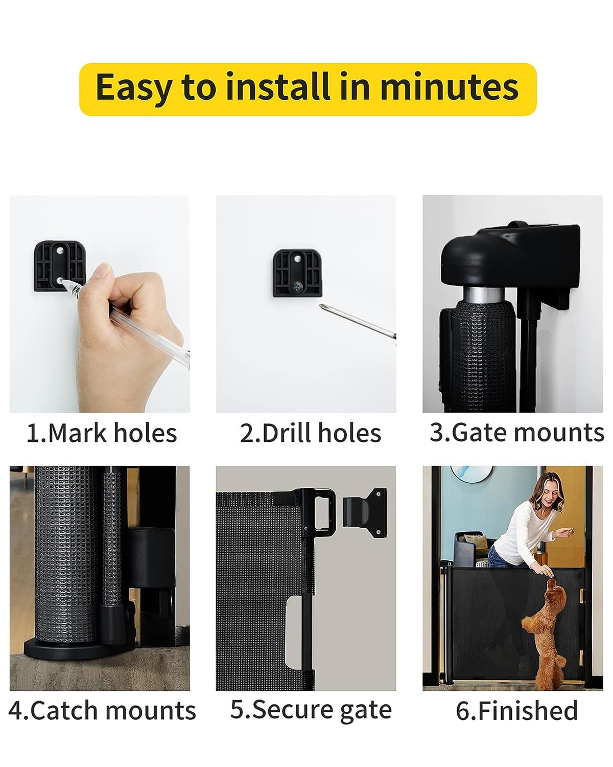 Retractable Baby Gates for Stairs, 55 Wide Mesh Dog Gate for Doorways, 33.6