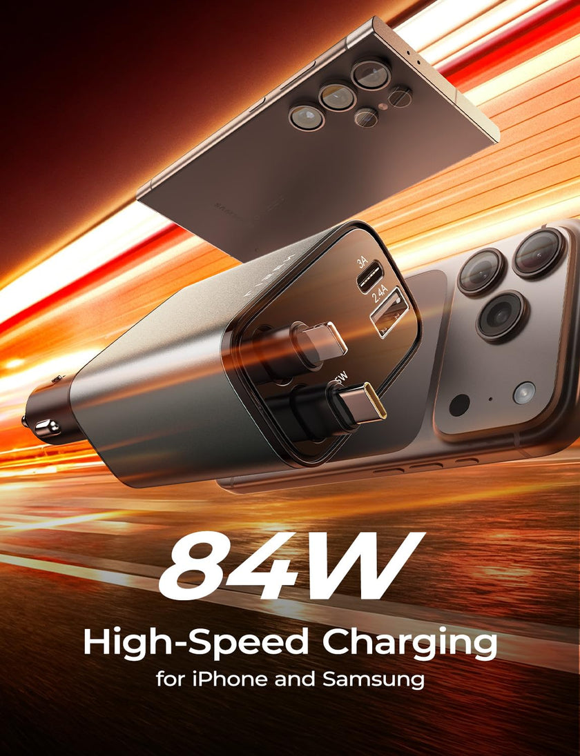 LISEN Retractable Car Charger, for Gifts for Him Her, 84W Cars Adapter USB C Fast Charger for iPhone 17 Pro Max, Car Accessories Gadgets for Men, Anniversary Birthday Gifts for Men Women 🍁 All In One Marketplace Canada