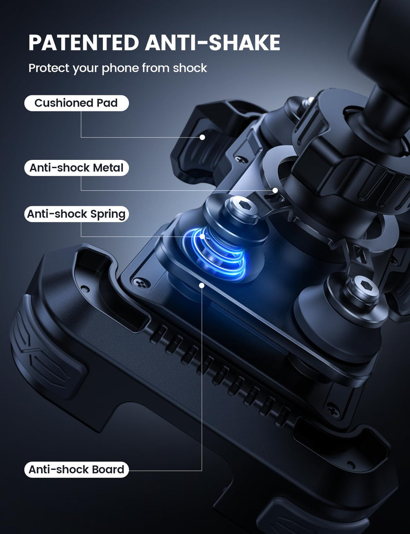 Lamicall Motorcycle Phone Mount Holder - [Dual Vibration Dampener] Anti Shake Motorcycle Phone Mount with Upgraded Handlebar Clamp, Bike Phone Mount for iPhone 14 15 Pro Max 16 17 Pro, 4.7-6.7