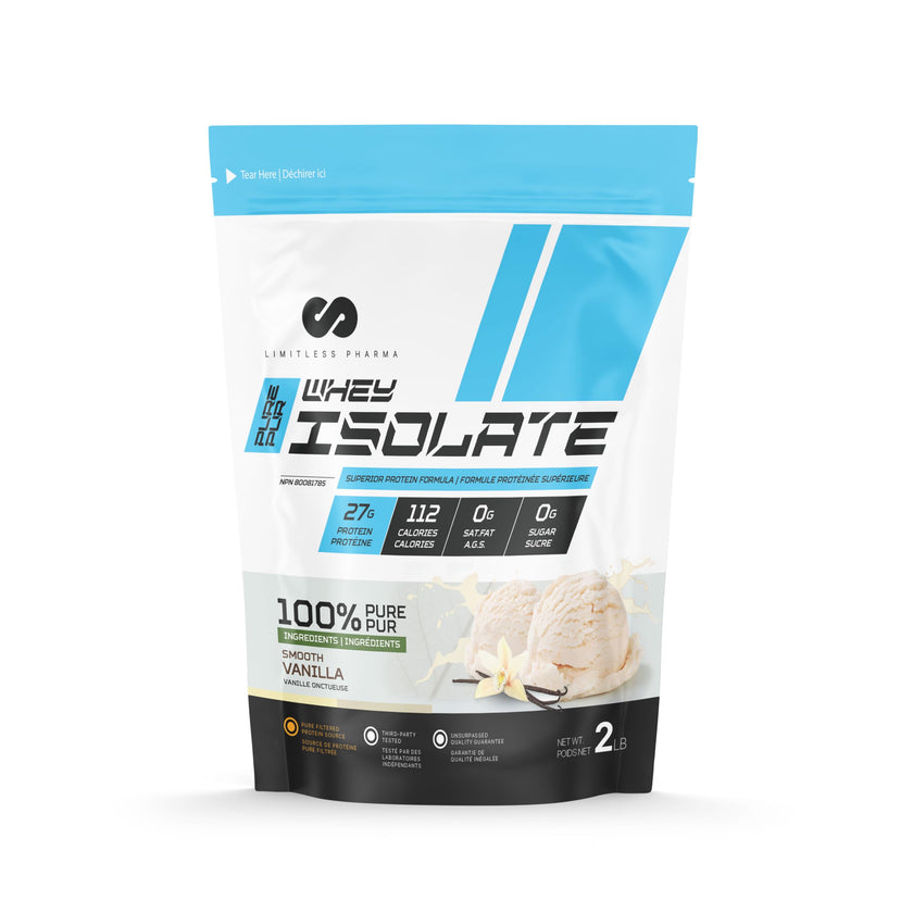 Limitless Pharma Pure Whey Isolate | High Protein Whey Isolate Powder | 27g Protein, 6g BCAAs, Sugar Free, Gluten Free, Low Carb, Low Lactose | 30 Servings, 2LB (Vanilla) 🍁 All In One Marketplace Canada