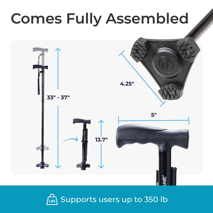 HurryCane Freedom Edition Folding Walking Cane, Black 🍁 All In One Marketplace Canada