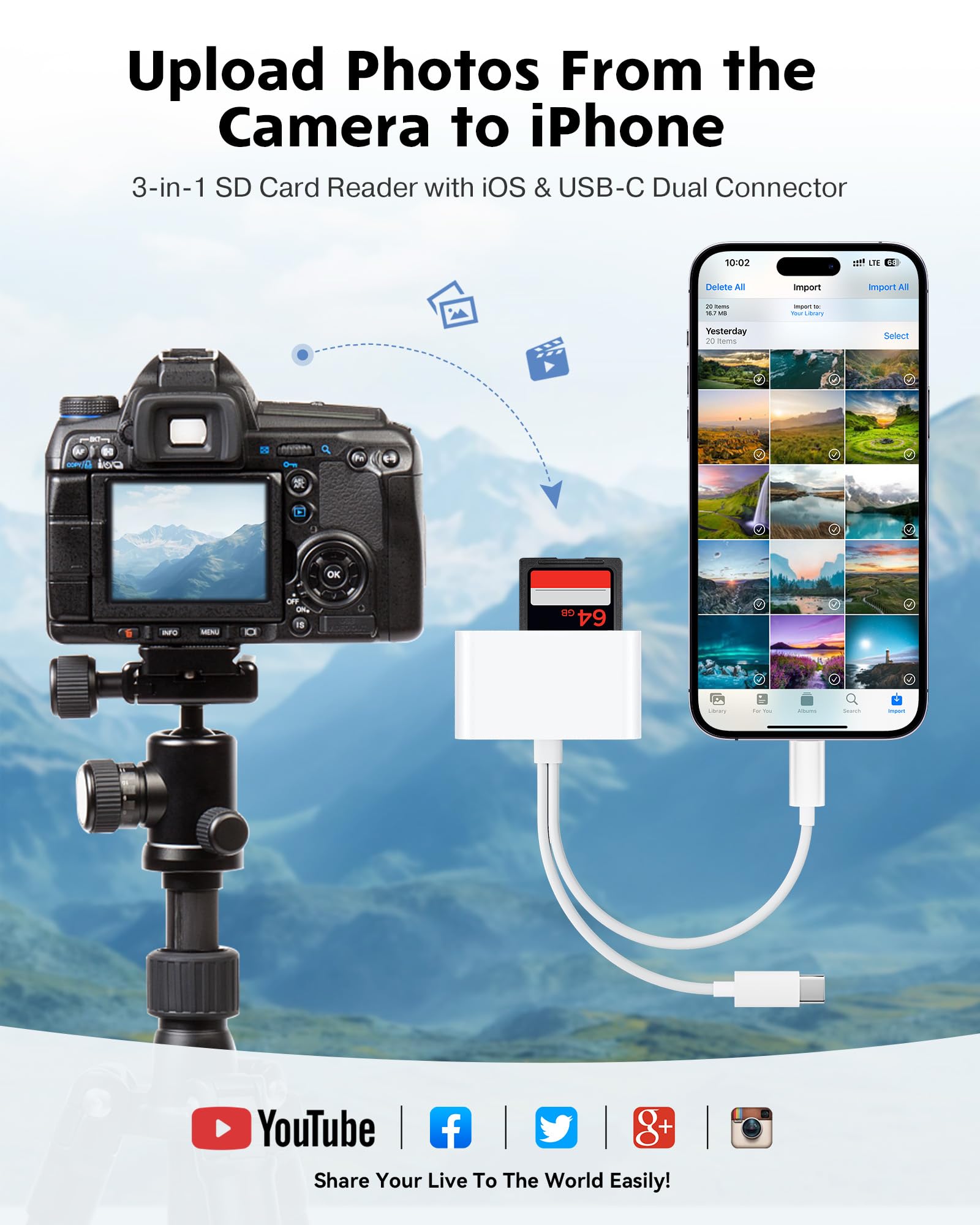 SD Card Reader for iPhone iPad Camera with USB C, Dual Card Slot USB 3.0 Memory Card Reader Supports SD/TF Card Trail Camera Viewer SD Card Adapter Portable Micro SD Card Reader No App Plug and Play 🍁 All In One Marketplace Canada