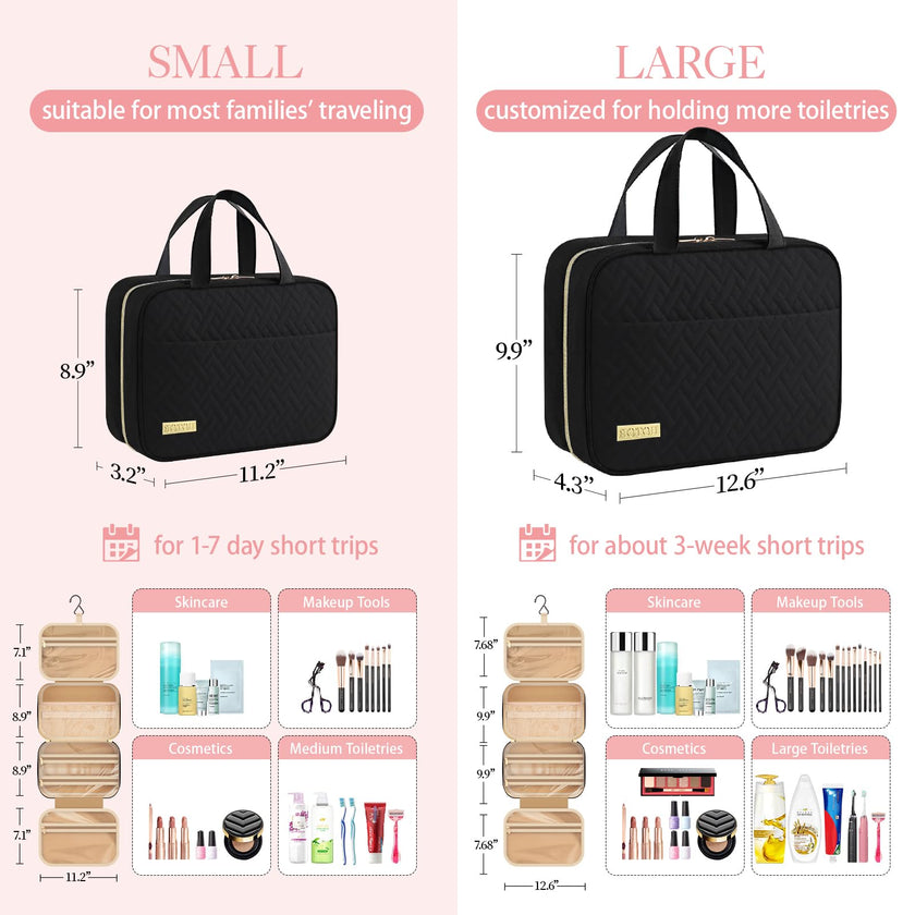 HOTOR Travel Toiletry Bag - Toiletry Bag w/Hanging Hook for Women & Men, Makeup Bag/Big Comparment, Waterproof for Travel Accessories, Travel Essentials, Small, Black 🍁 All In One Marketplace Canada