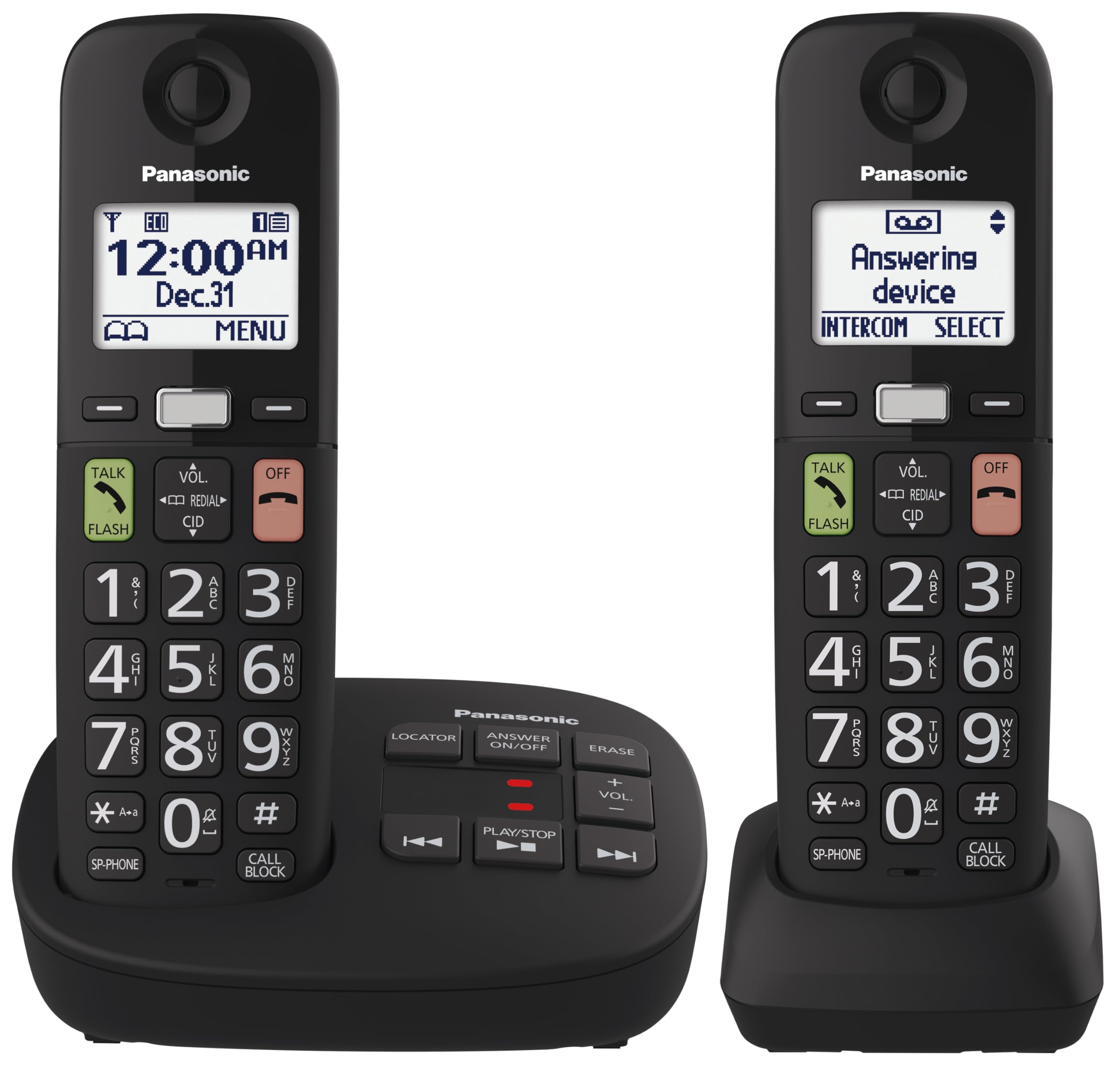 Panasonic Cordless Phone, Easy to Use with Large Display and Big Buttons, Flashing Favourites Key, Call Block, 2 Cordless Handsets - KX-TGU122CB (Black) 🍁 All In One Marketplace Canada