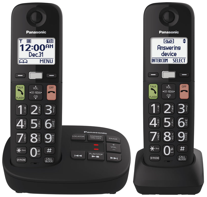Panasonic Cordless Phone, Easy to Use with Large Display and Big Buttons, Flashing Favourites Key, Call Block, 2 Cordless Handsets - KX-TGU122CB (Black) 🍁 All In One Marketplace Canada