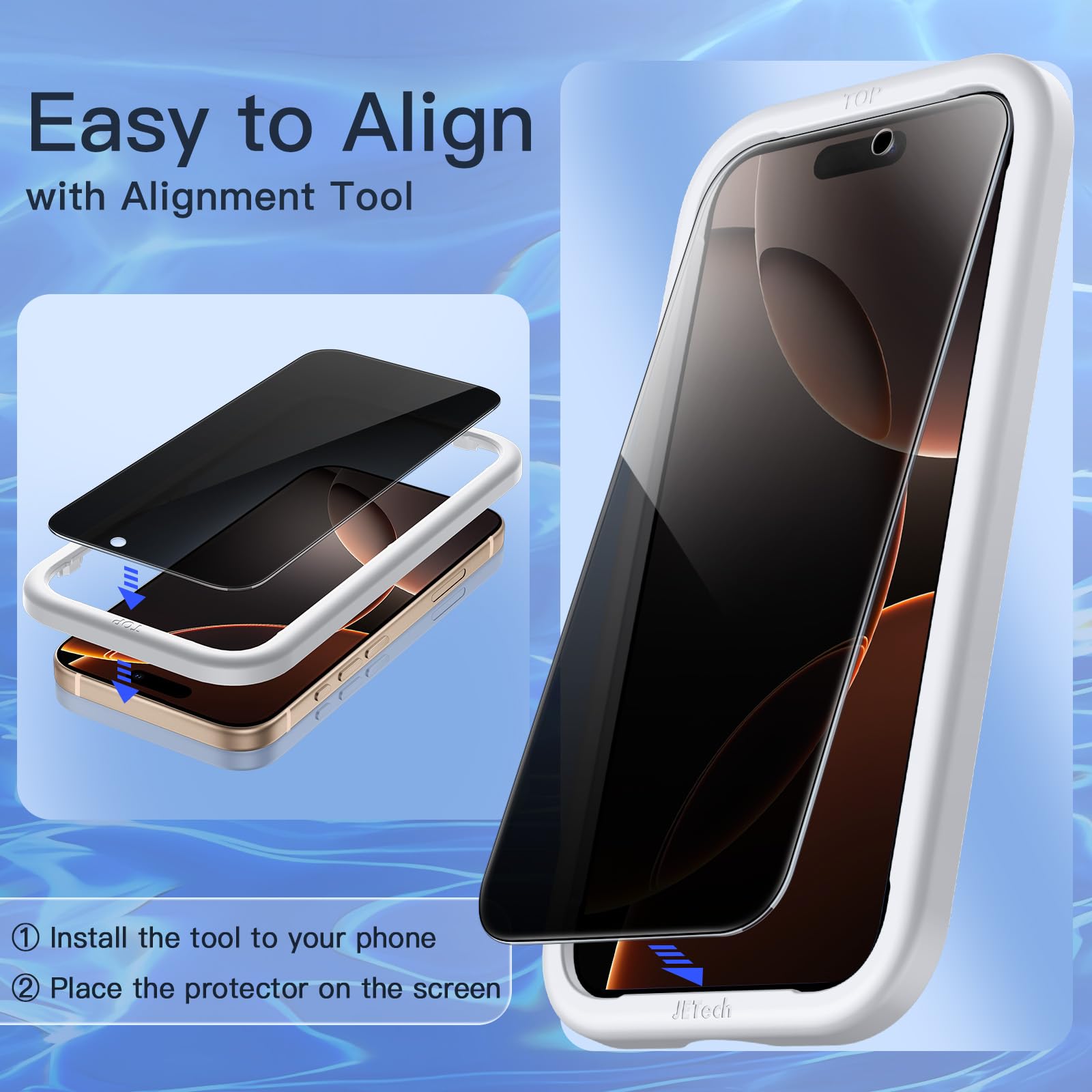 JETech Privacy Screen Protector for iPhone 16 Pro Max 6.9-Inch, Anti-Spy Tempered Glass Film with Easy Installation Tool, 2-Pack 🍁 All In One Marketplace Canada