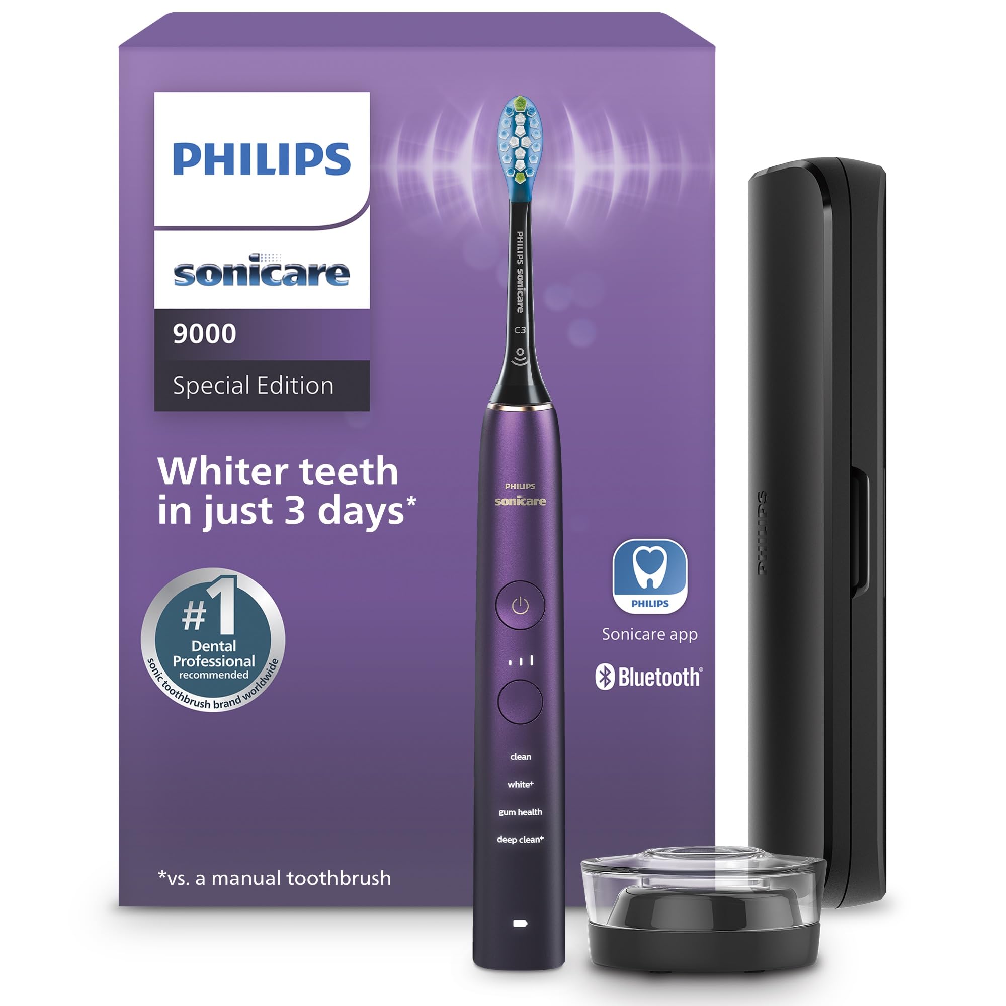 Philips Sonicare DiamondClean 9000 Electric Toothbrush - Sonic Toothbrush with App, Pressure Sensor, 12 Brushing Settings, Replacement Reminder, Charging Stand, Travel Case, Amethyst, HX9911/91 🍁 All In One Marketplace Canada