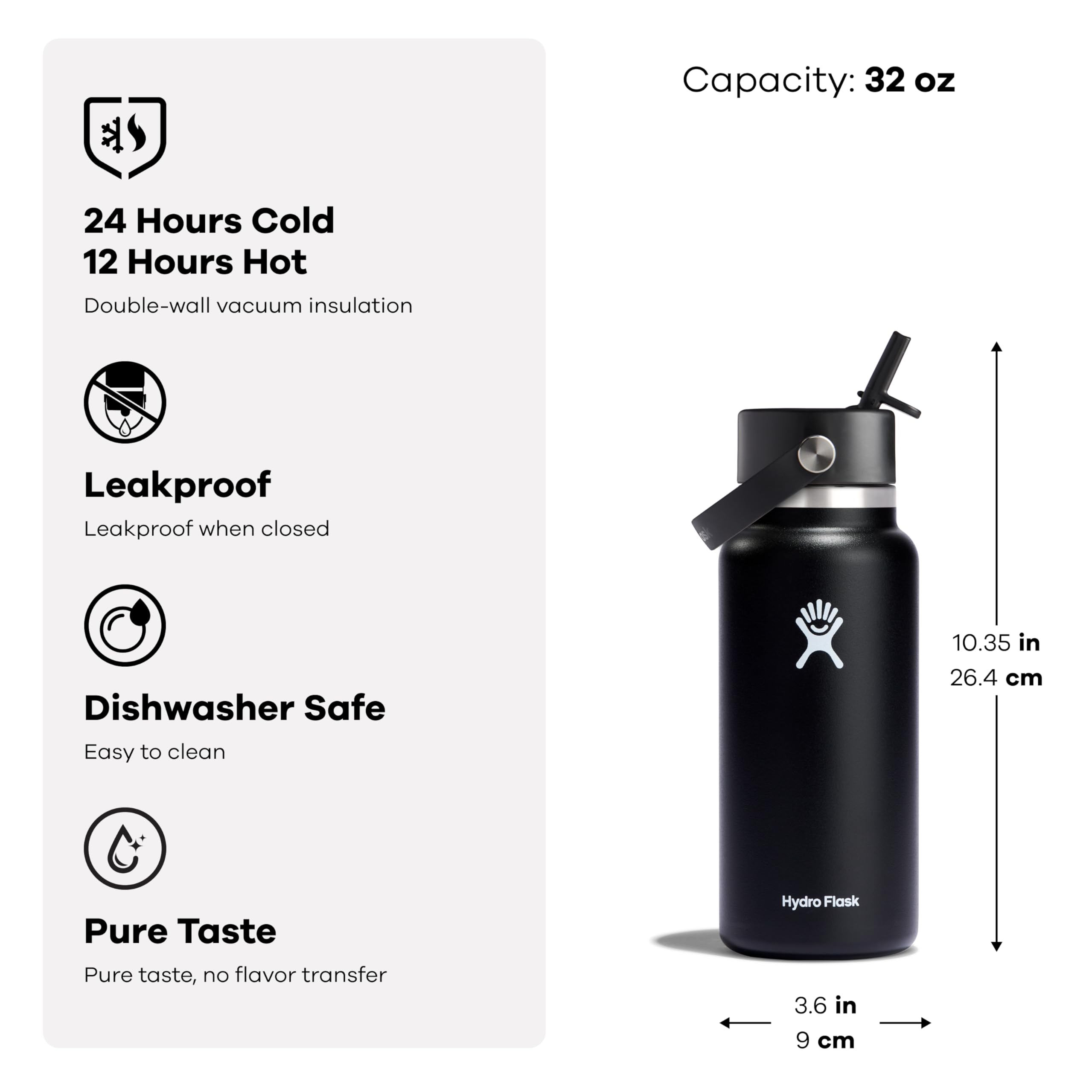 Hydro Flask 32 Oz Stainless Steel Wide Mouth Water Bottle with Leakproof Flex Straw Cap, Trillium 🍁 All In One Marketplace Canada