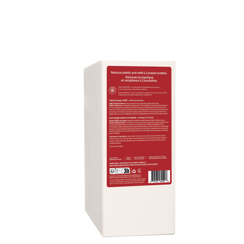 ATTITUDE Liquid Hand Soap Refill, EWG Verified, Made in Canada, Plant and Mineral-Based, Vegan Personal Care Products, Apple & Spices Scent, 2 L 🍁 All In One Marketplace Canada