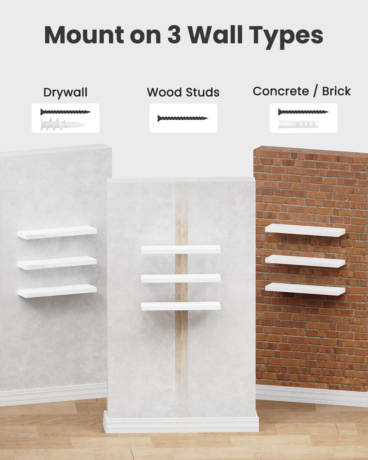 AMADA HOMEFURNISHING Floating Shelves, Wall Shelves for Bathroom/Living Room/Bedroom/Kitchen Decor, White Shelves with Invisible Brackets Set of 3 - AMFS08 🍁 All In One Marketplace Canada