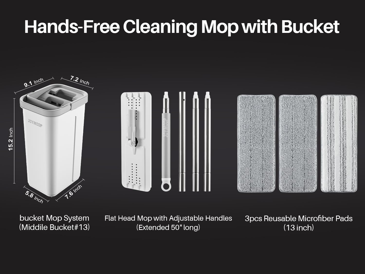 JOYMOOP Hands Free Flat Floor Mop and Bucket with Wringer Set, 3 Washable Microfiber Mops, Wet and Dry Use, Floor Cleaning System 🍁 All In One Marketplace Canada