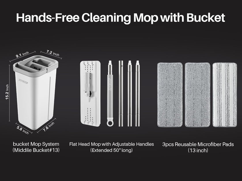 JOYMOOP Hands Free Flat Floor Mop and Bucket with Wringer Set, 3 Washable Microfiber Mops, Wet and Dry Use, Floor Cleaning System 🍁 All In One Marketplace Canada