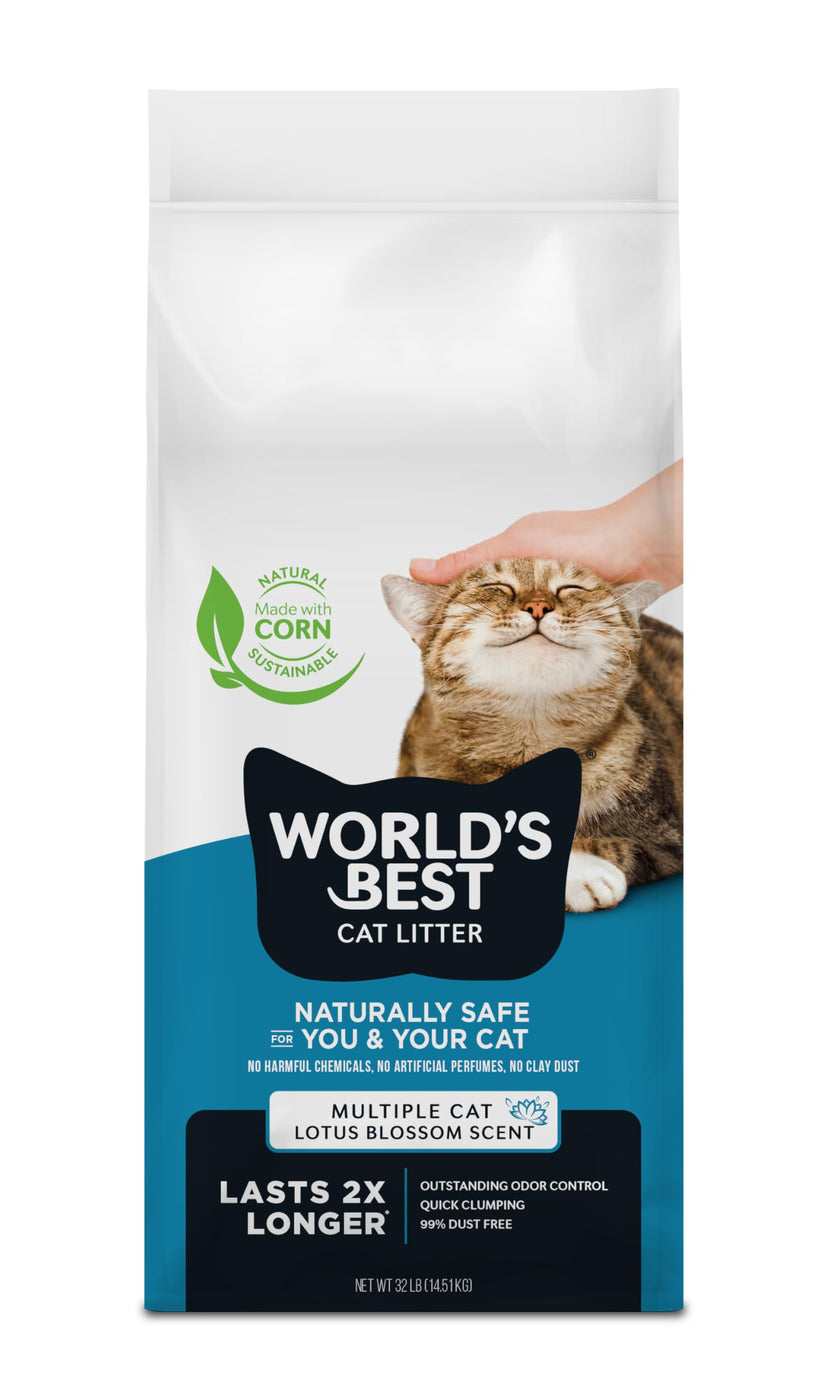 World's Best CAT Litter Multiple Cat Lotus Blossom Scented 32-Pounds - Natural Ingredients, Quick Clumping, Flushable, 99% Dust Free & Made in USA - Floral Fragrance & Long-Lasting Odor Control 🍁 All In One Marketplace Canada
