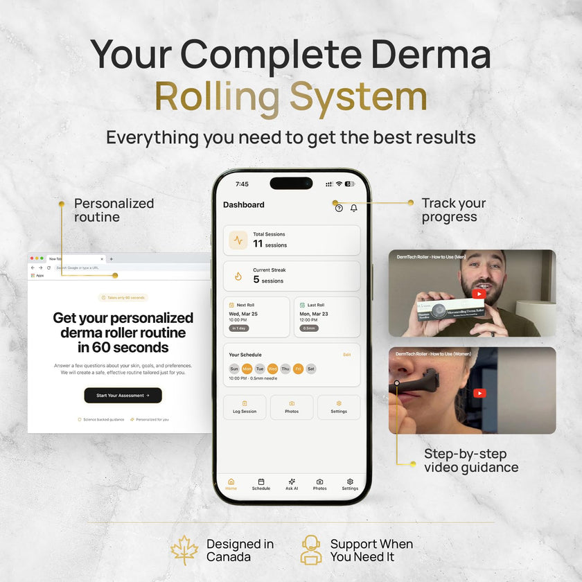 DermTech Derma Microneedling Roller - 0.5mm Titanium Needles - Designed in Canada - 540 Needles - For Men and Women - Beard Roller Face Roller (Matte Black) 🍁 All In One Marketplace Canada