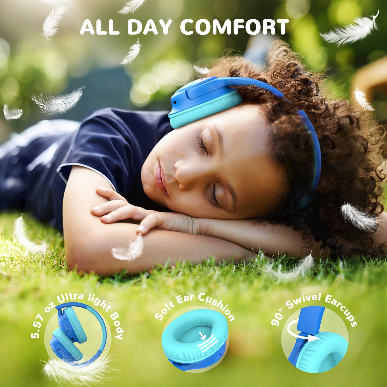 Kids Headphones Wireless with LED Lights, iClever BTH18 Safe Volume 74/85dBA, 43H Playtime, Stereo Sound, USB-C, AUX Cable, Bluetooth5.3 Over Ear Kids Toddler Headphones for Tablet/Travel, Blue 🍁 All In One Marketplace Canada