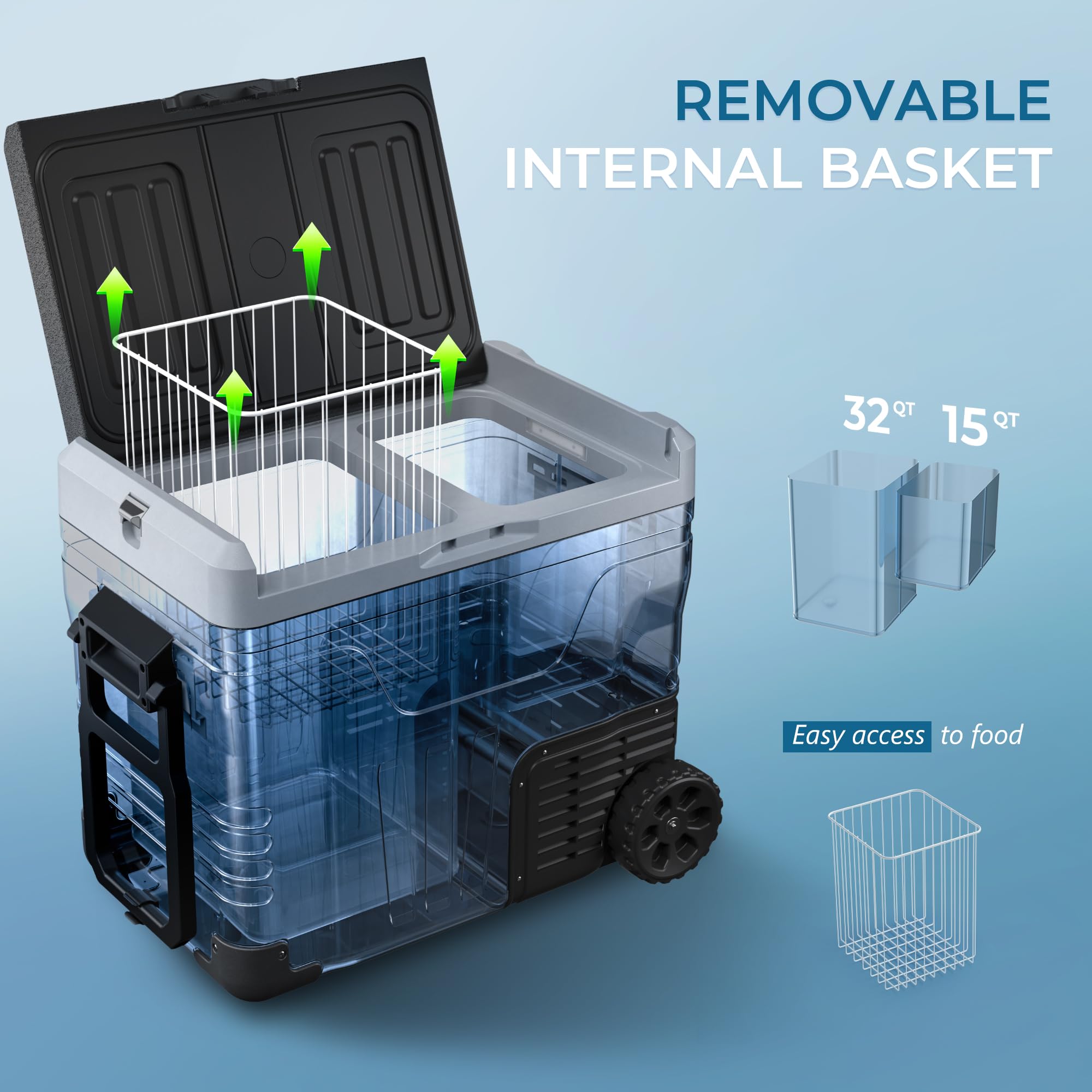EUHOMY 12 Volt Refrigerator, 47QT(45L) Dual Zone Electric Cooler, Portable Freezer 12V/24V DC 110-240V AC, 12V Fridge -4℉~68℉, 12V Cooler with Wheels & Basket for Travel, Truck, Boat, Camping 🍁 All In One Marketplace Canada