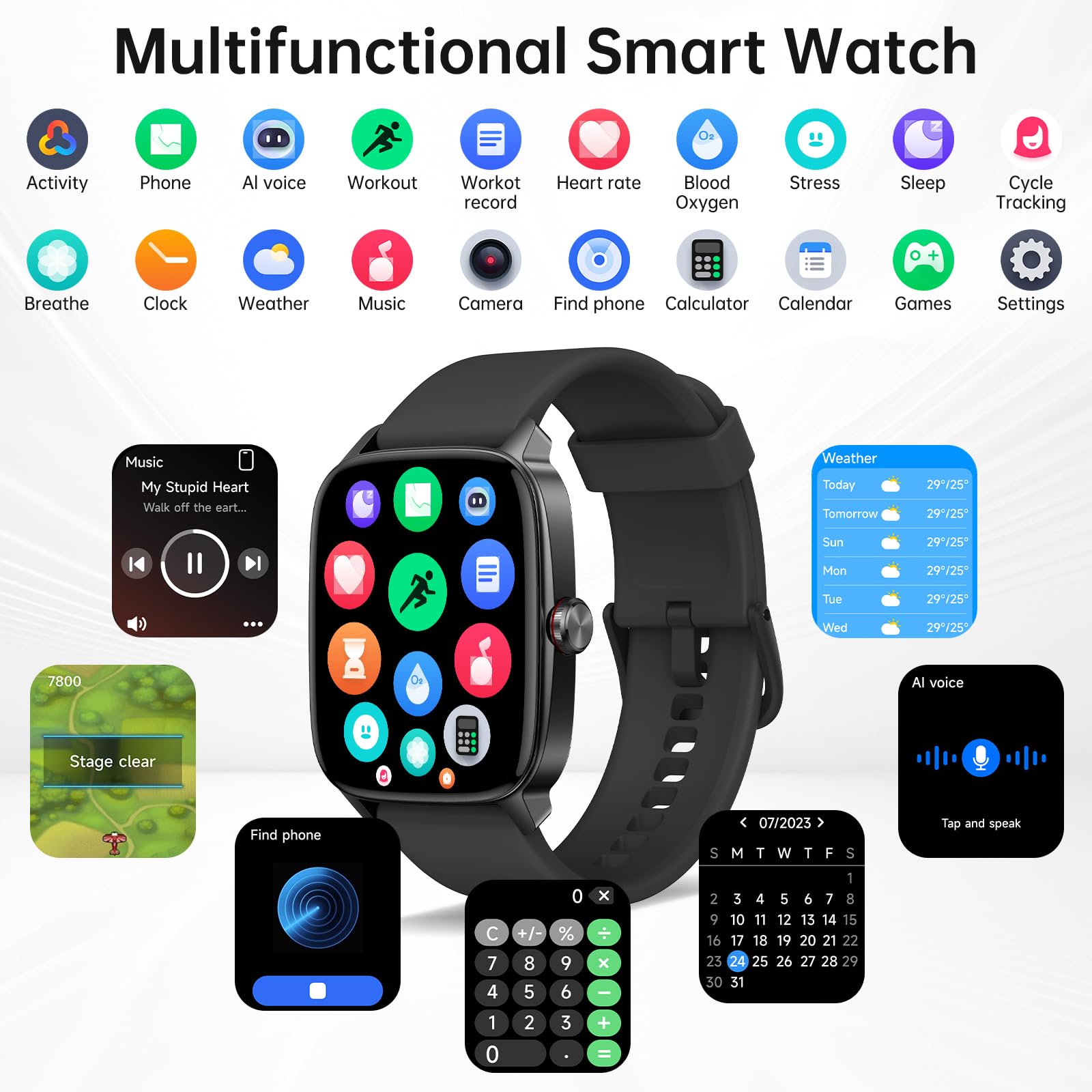 Smart Watch for Men Women, Bluetooth Call Smartwatch with AI Voice, 1.85
