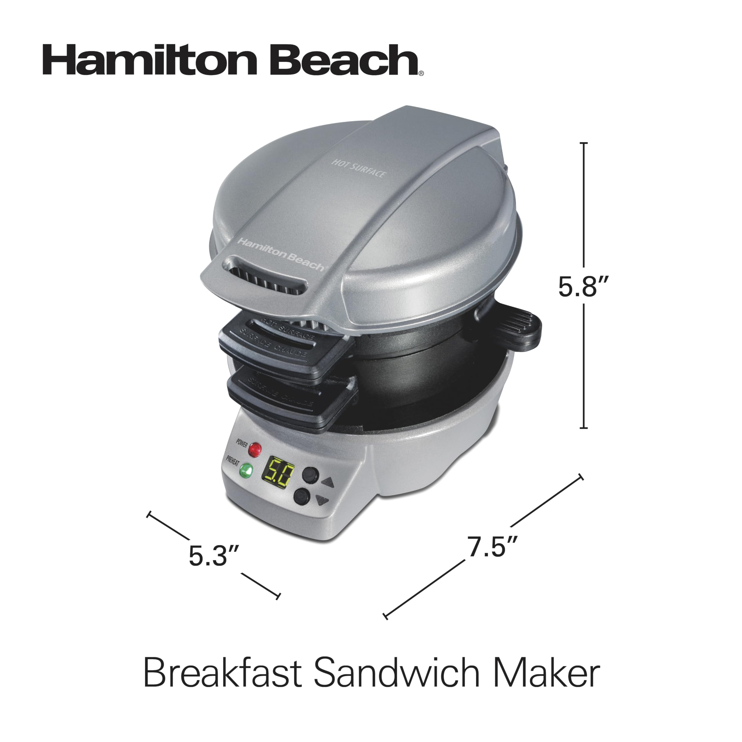 Hamilton Beach Breakfast Sandwich Maker with built in Digital Timer,600 W, PFAs Free, Silver (25478RC) 🍁 All In One Marketplace Canada