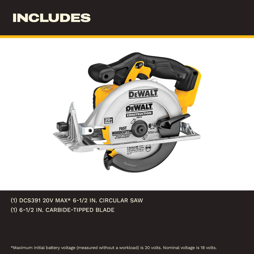 DEWALT 6-1/2-Inch 20V MAX Circular Saw, Tool Only (DCS391B) , Yellow 🍁 All In One Marketplace Canada