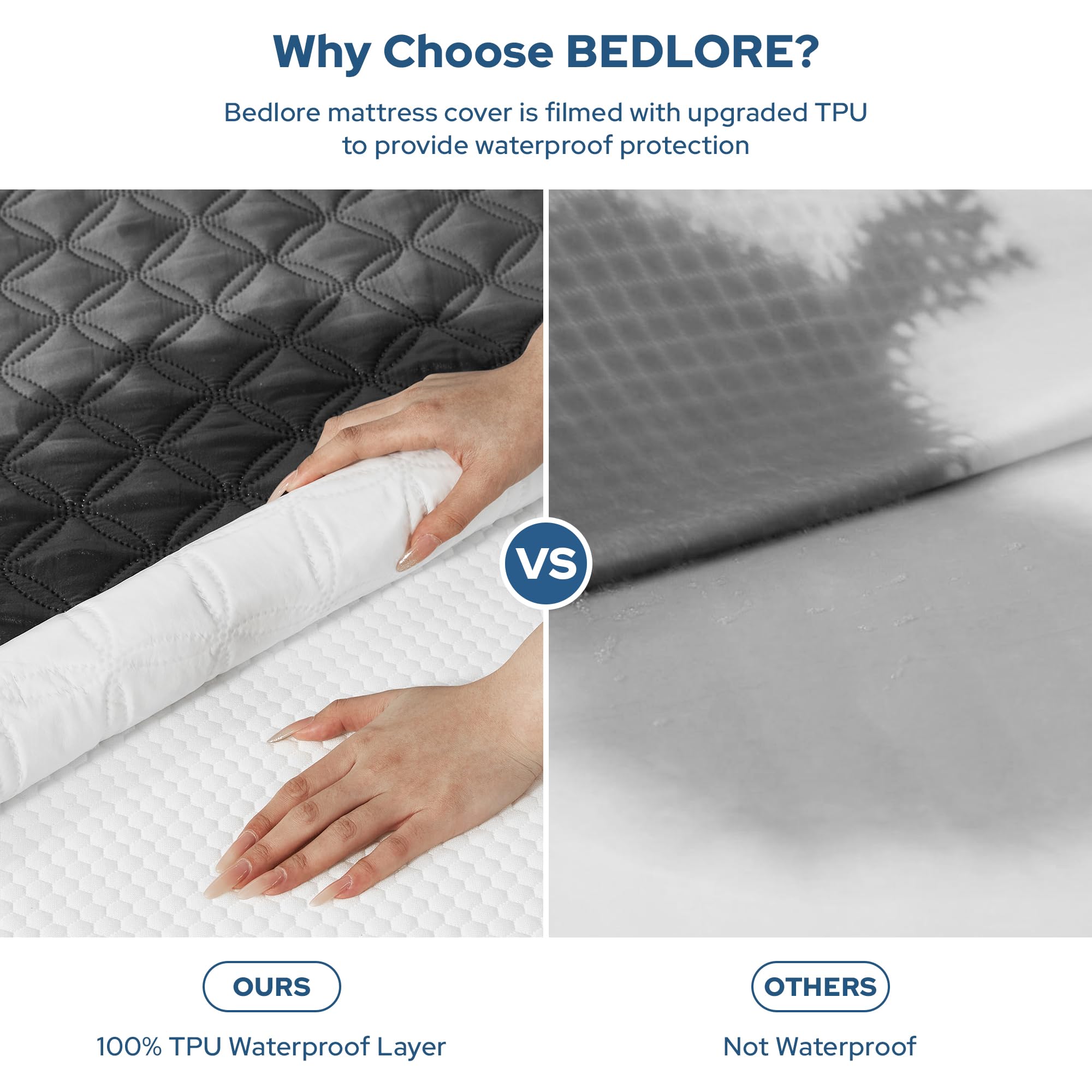 Waterproof Mattress Protector, Noiseless Queen Size Mattress Pad with Deep Pocket Fitted Up to 6