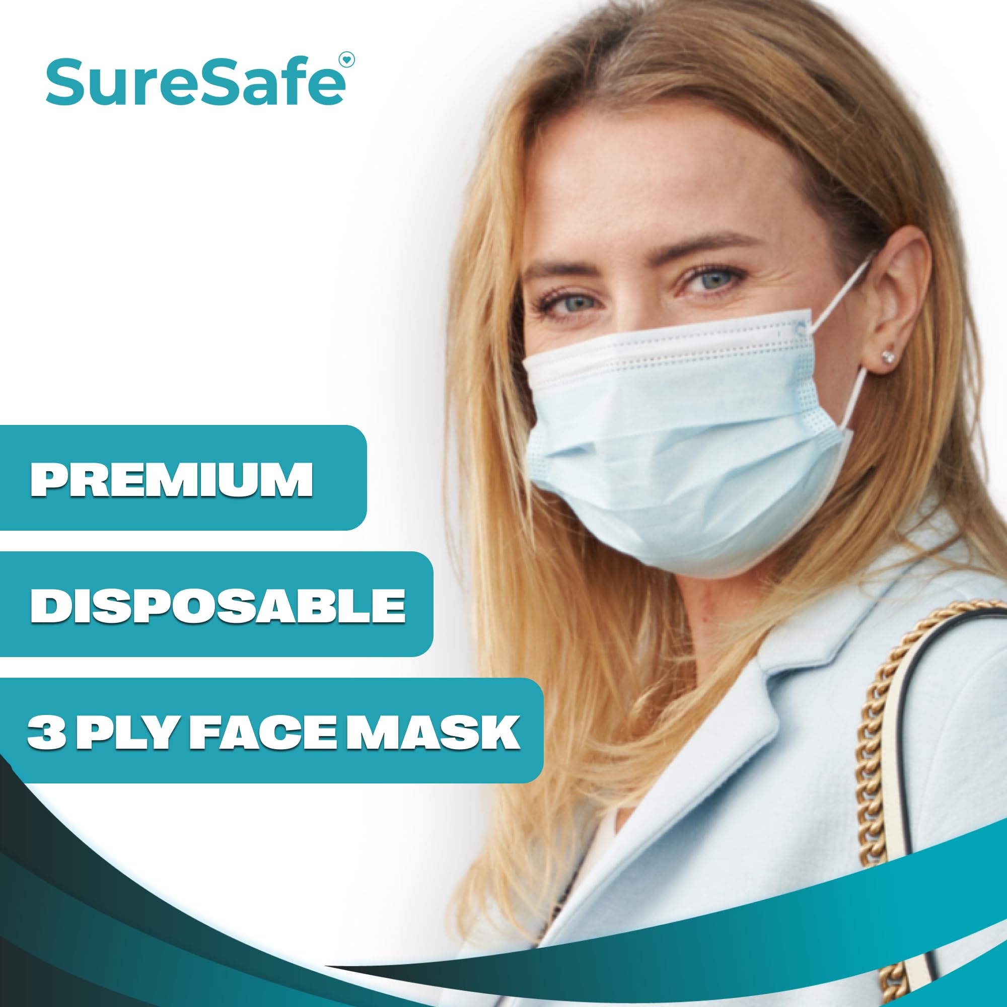 SURESAFE Premium Disposable Face Mask Pack of 100, 3 Ply face mask with Ear Loop, High Filtration, Comfortable and Breathable, Women and Men Face Mask, Blue 🍁 All In One Marketplace Canada