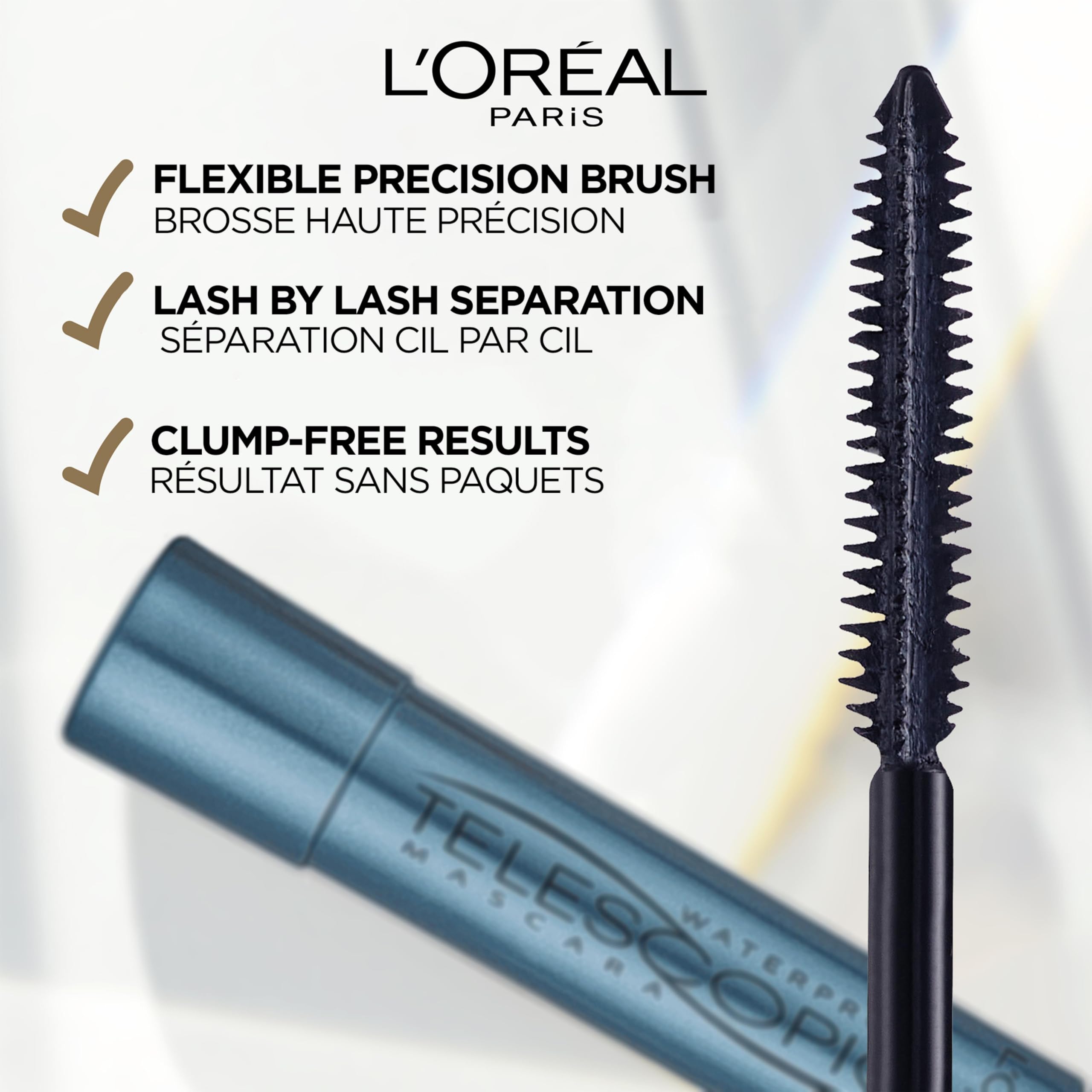 L'Oreal Paris Telescopic Waterproof Mascara, Eyelash Lengthening Mascara, Unique Non-Clumping Formula, Delivers Intense Length, For Sensitive Eyes, Black, 8 ml 🍁 All In One Marketplace Canada