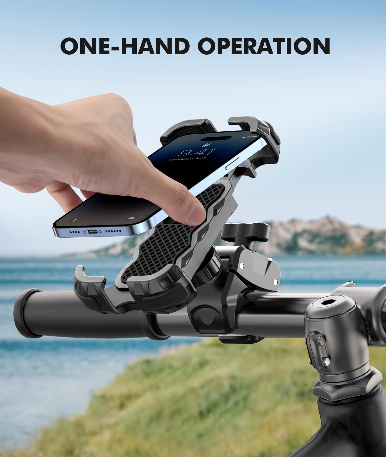 WOCBUY Bike Phone Mount, Upgrade [1s Lock][Secure Protection] Motorcycle Phone Mount, [360° Rotatable] Phone Holder for Bike Handlebar Compatible with iPhone/Samsung 4.7-6.8