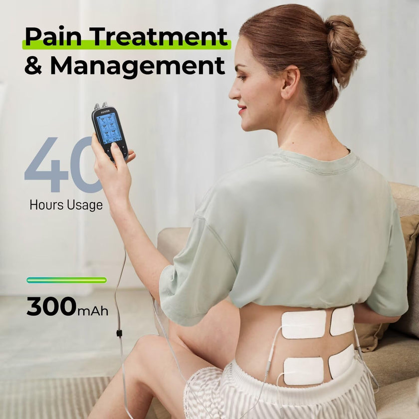 AUVON 3-in-1 TENS Machine, TENS EMS Muscle Stimulator with 40 Intensities for Gradual Shoulder, Sciatica, Back Pain Relief, 24 Modes Rechargeable TENS Unit Massager with 12 TENS Pads 🍁 All In One Marketplace Canada