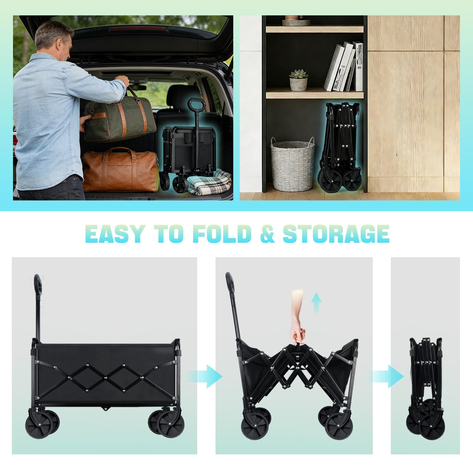 Collapsible Wagon Cart with Wheels Foldable - Lightweight 280LBS Heavy Duty Folding Utility Portable Beach Wagon with All-Terrain Wheels for Groceries Shopping Garden Sports Camping 🍁 All In One Marketplace Canada