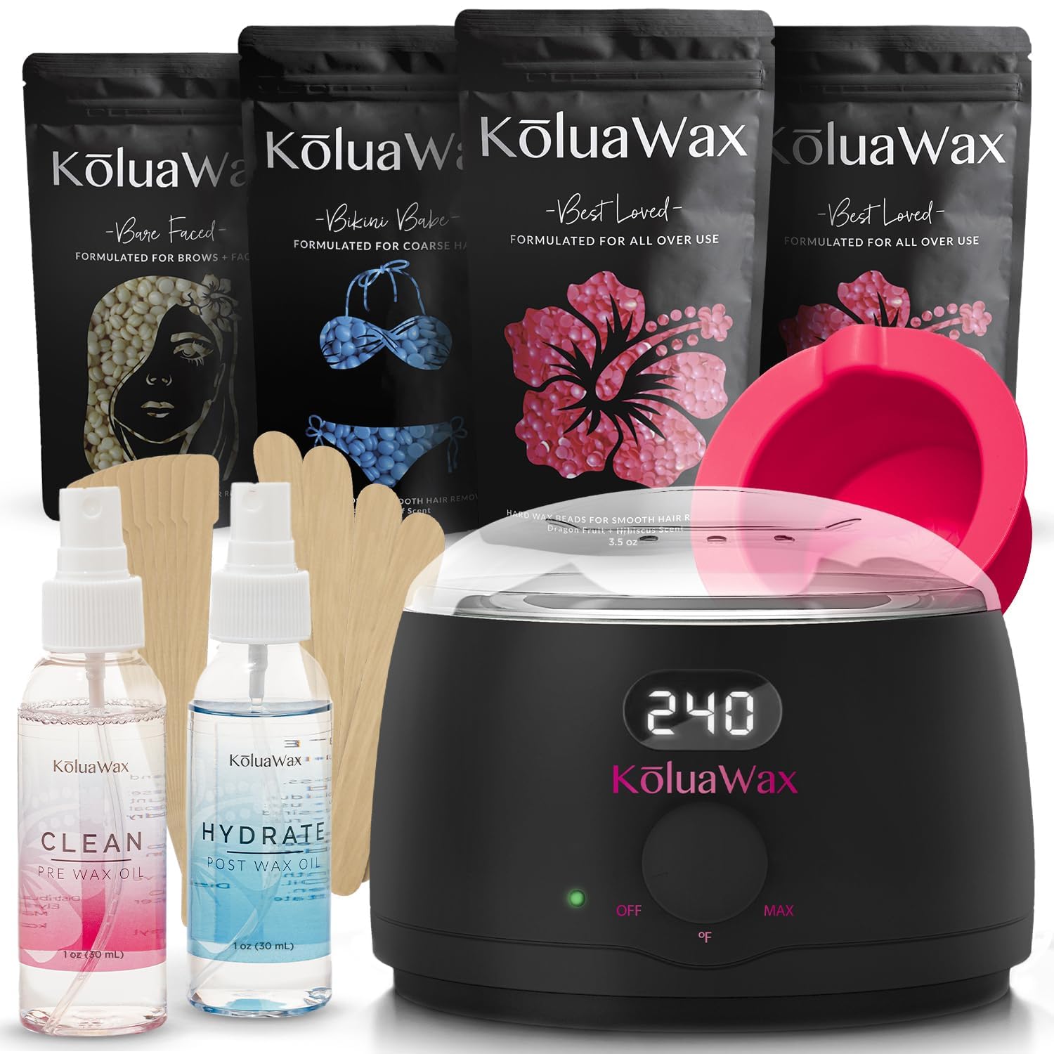 KoluaWax Premium Waxing Kit for Women - Burn-Free Wax Kits for Hair Removal for Women, Hard Wax Kit with Wax Pot, Wax Machine, Wax Warmer, Bikini and Brazilian Wax Kit for Women (Black) 🍁 All In One Marketplace Canada