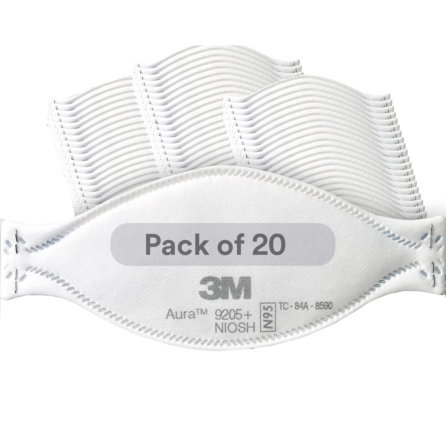 3M Aura Particulate Respirator 9205+, N95, Pack of 20 Disposable Respirators, Individually Wrapped, 3 Panel Flat Fold Design Allows for Facial Movements, Comfortable, NIOSH Approved 🍁 All In One Marketplace Canada