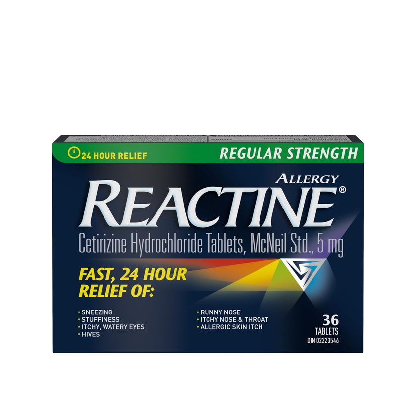 Reactine Regular Strength Antihistamine Tablets - 5mg Cetirizine Hydrochloride - 24 Hour Allergy Relief Medicine - 36 Count MADE IN CANADA 🍁 All In One Marketplace Canada