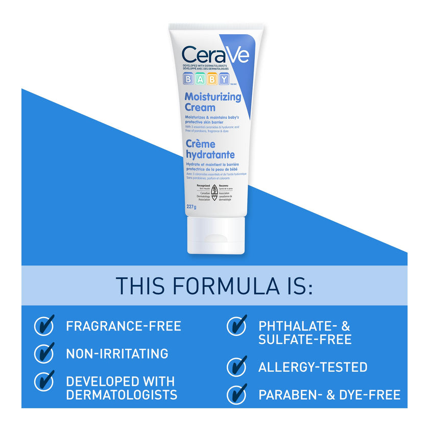 CeraVe BABY Moisturizing Cream, Gentle Baby Skincare For Face and Body with Ceramides and Hyaluronic Acid, Fragrance-Free, Paraben-Free & Dye-Free, Developed with Pediatric Dermatologists, 227GR 🍁 All In One Marketplace Canada