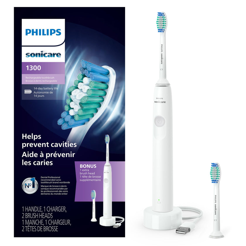 Philips Sonicare 1300 Rechargeable Electric Toothbrush, 2 Brush Head, White 🍁 All In One Marketplace Canada