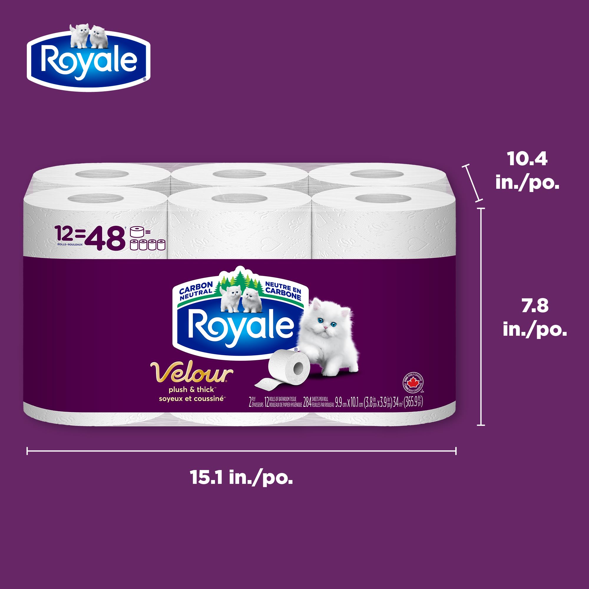 Royale Velour Toilet Paper, 12 Equal 48 Rolls, 284 Bathroom Tissues per roll 🍁 All In One Marketplace Canada