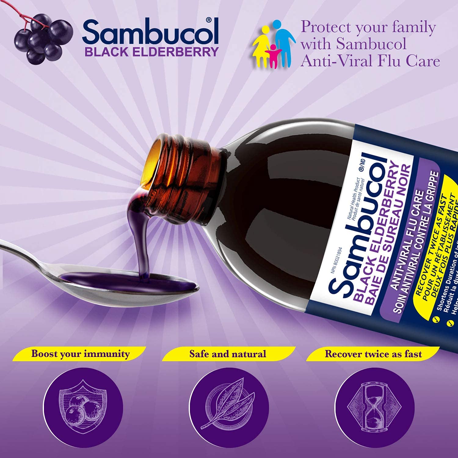 Sambucol Black Elderberry Anti-Viral Flu Care | Quickly Relieves Cold & Flu Symptoms | Immune Support & Antioxidant | Ideal for Families | Syrup, 230 mL, blue 🍁 All In One Marketplace Canada