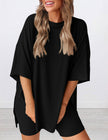 PRETTYGARDEN Women's Two Piece Lounge Set 2026 Summer Casual Oversized Shirts Biker Shorts Matching Airport Travel Outfit (Black,Large) 🍁 All In One Marketplace Canada