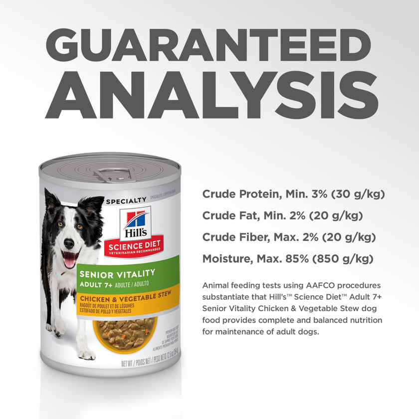 Hill's Science Diet Adult 7+ Senior Vitality Canned Dog Food, Chicken & Vegetable Stew, 12.5 oz, 12 Pack Wet Dog Food 🍁 All In One Marketplace Canada