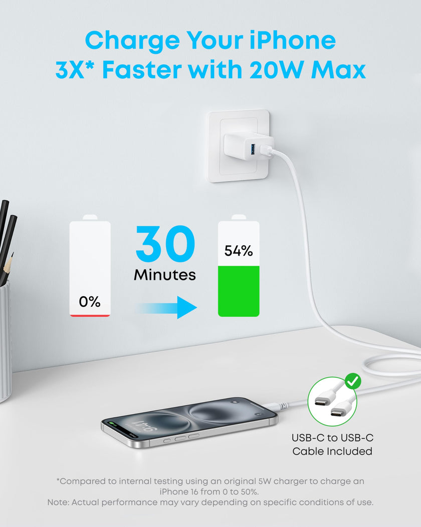 Anker iPhone 17/16 Charger, 2-Pack 20W Fast USB C Charger Block, for iPhone 17/16/16 Pro Max/15 Series/iPad Pro and More (2 Pack & 2 Cable)(White) 🍁 All In One Marketplace Canada
