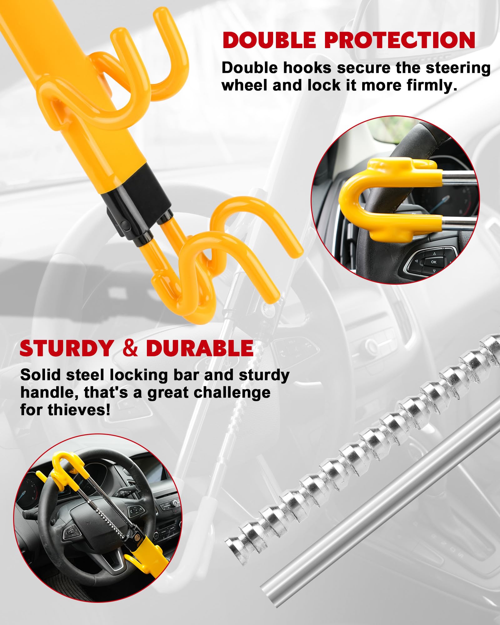 Tevlaphee Steering Wheel Lock Anti-Theft Car Device Heavy Duty Security Car Lock Antitheft Locking Devices Great Deterrent Adjustable Car Wheel Lock Anti Theft for Vehicle Truck with 3 Keys(Yellow) 🍁 All In One Marketplace Canada