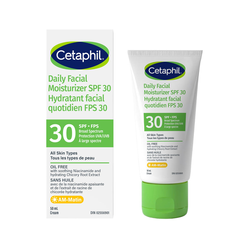 Cetaphil Daily Facial Moisturiser SPF 30, Lightweight SPF Moisturiser for Sensitive Skin, 50ml, Niacinamide & Chicory Extract, UVA/UVB Protection, 24 Hour Hydration, Dermatologist Recommended 🍁 All In One Marketplace Canada