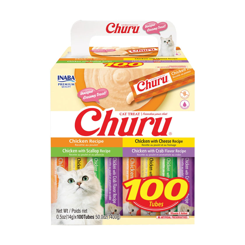 INABA Churu Cat Treats, Lickable, Squeezable Creamy Purée with Vitamin E, 14 Grams per Tube, 100 Tubes Total, Chicken Variety 🍁 All In One Marketplace Canada
