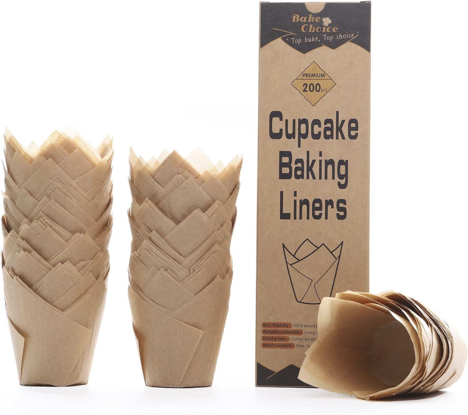 Bake Choice 200pcs Natural Tulip Cupcake Liners for Baking, Unbleached EU Muffin Liners, Parchment Paper Muffin Liners, Cupcake Liners, Tulip Muffin Liners for Party, Christmas 🍁 All In One Marketplace Canada