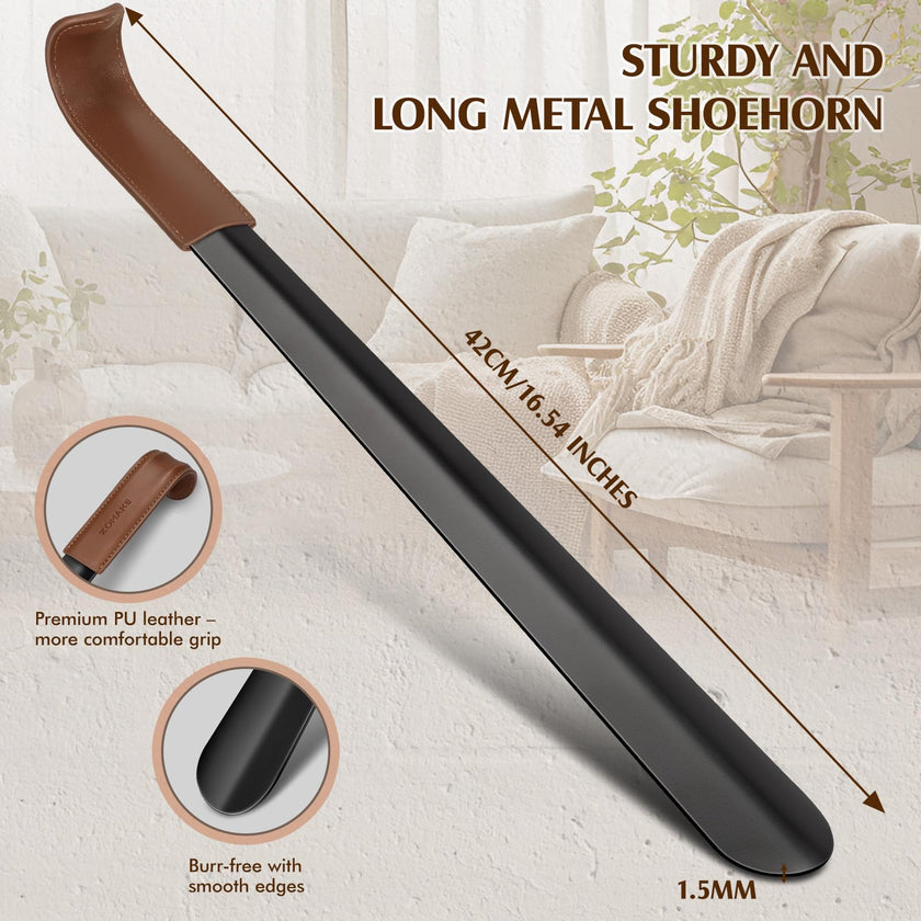 ZOMAKE Shoe Horn Long Handle,Metal Long Shoehorn for Seniors Men Women,16.5