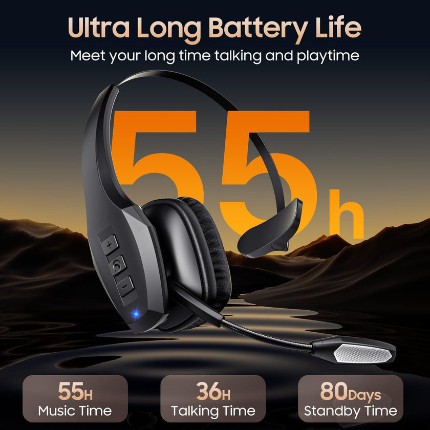 Bluetooth Headset with Microphone, Trucker Headset Bluetooth Wireless Noise Cancelling & Mute Button, 55 Hours Working Time Wireless On-Ear Headset 🍁 All In One Marketplace Canada