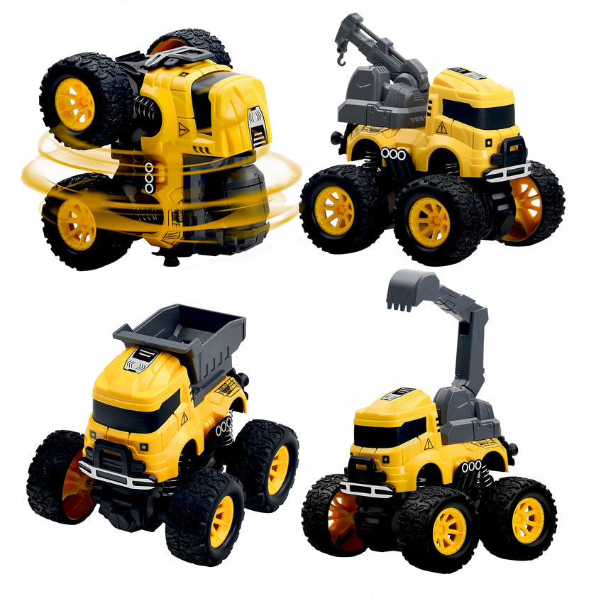 Construction Monster Truck Toys - 4pcs Excavator, Mixer, Crane, Dump Trucks Toy | Push and Go Friction Powered Cars Stunt Vehicles Playset | Kids Birthday Party Favors Gifts for 3+ Year Old Boys Girls 🍁 All In One Marketplace Canada