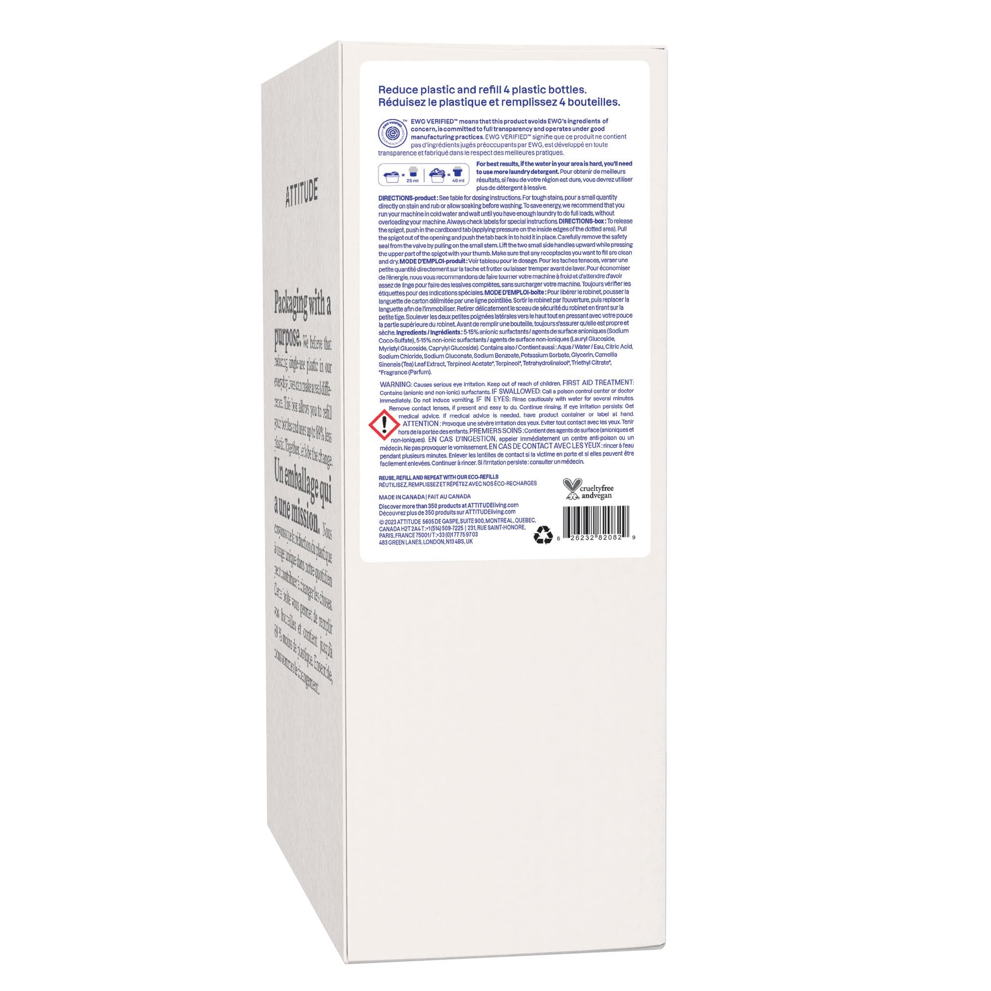 ATTITUDE Liquid Laundry Detergent Refill, EWG Verified, HE Compatible, Plant-Based & Vegan, Natural Laundry Soap, Made in Canada, Citrus Zest Scent, 160 Loads, 4 Liters 🍁 All In One Marketplace Canada