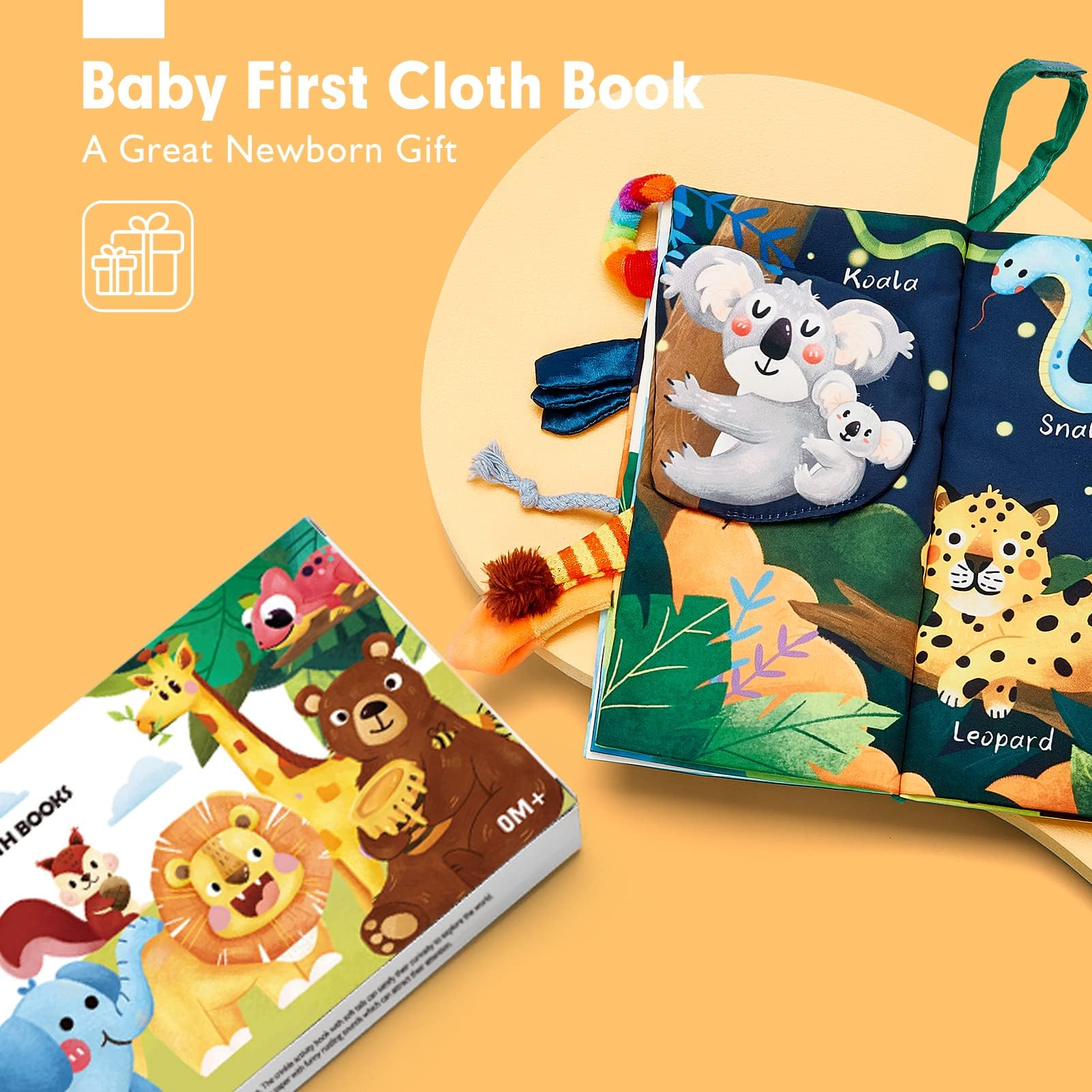 hahaland Baby Book Toy 0 3 6 12 Months - Touch and Feel First Crinkle Cloth Soft Book for Babies 0 Months, Baby Boy Girl Gifts for Newborn Infant - Jungly Tails Theme 🍁 All In One Marketplace Canada