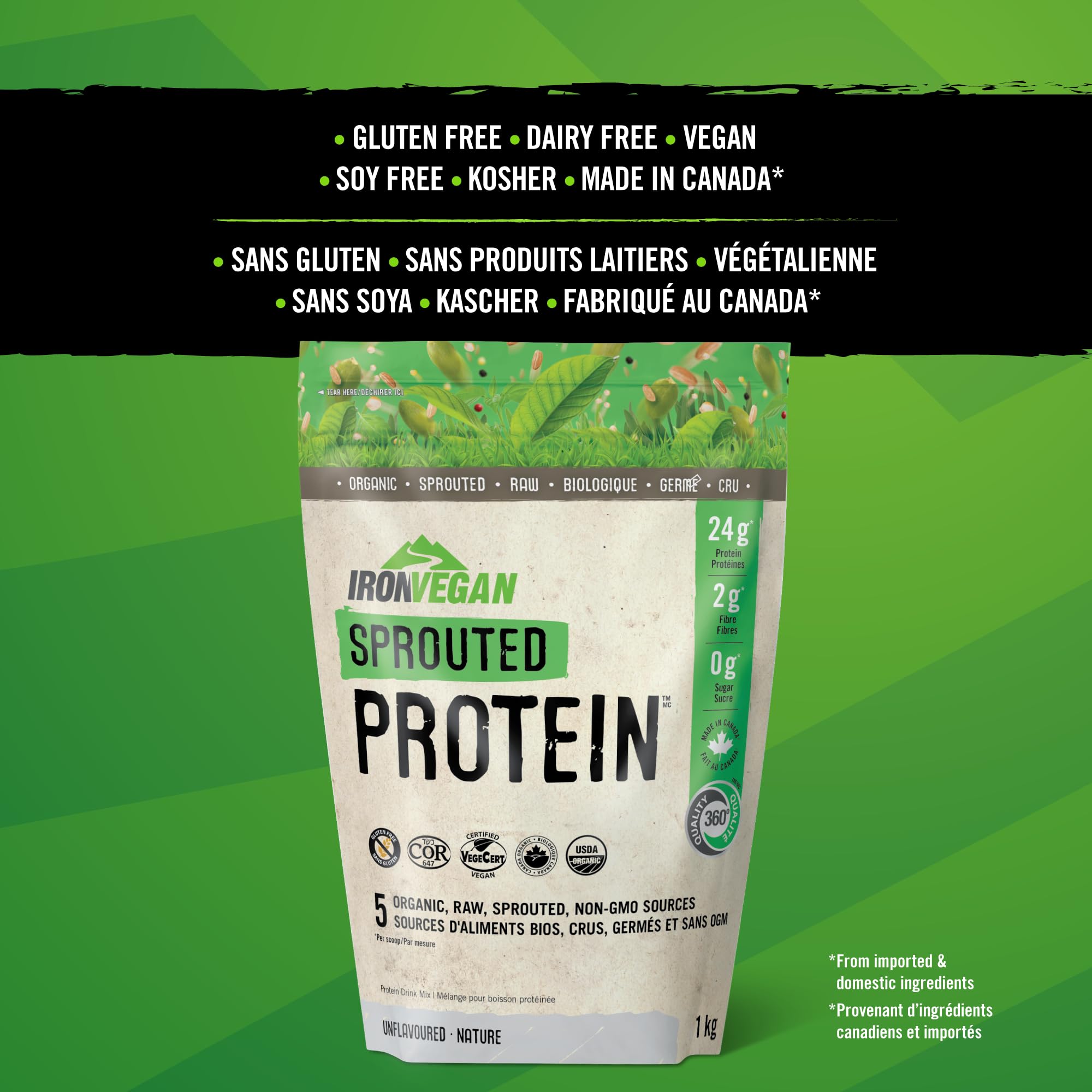 Sprouted Protein, Unflavoured, 1kg | Vegan, plant-based, organic, gluten-free, Beige 🍁 All In One Marketplace Canada