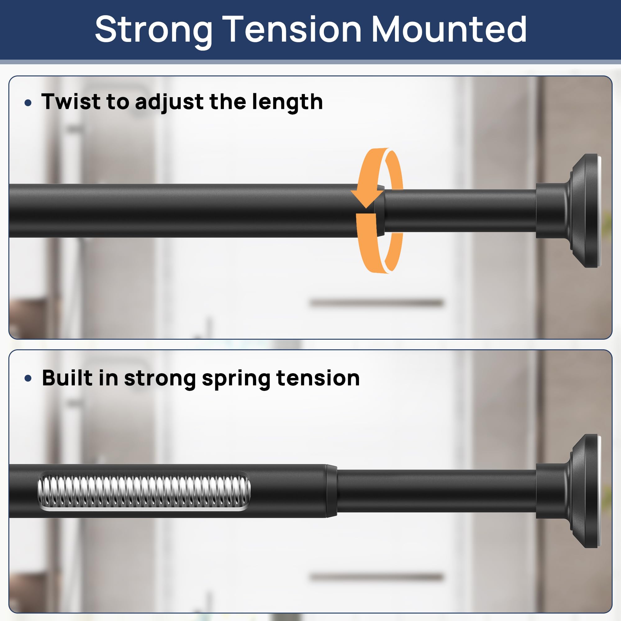 Matte Black Shower Curtain Rod Tension 30 to 76 Inches Never Rust Non-Slip Spring Tension Shower Rod No Drilling Stainless Steel Curtain Pole Use Bathroom, Closet, Window, Room Divider 🍁 All In One Marketplace Canada